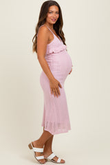 Light Pink Sleeveless Frill Sweater Maternity Midi Dress