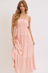 Light Pink Lace Tiered Sleeveless Maxi Dress