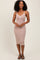 Beige Striped V-Neck Sleeveless Midi Dress