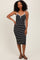 Black Striped V-Neck Sleeveless Midi Dress