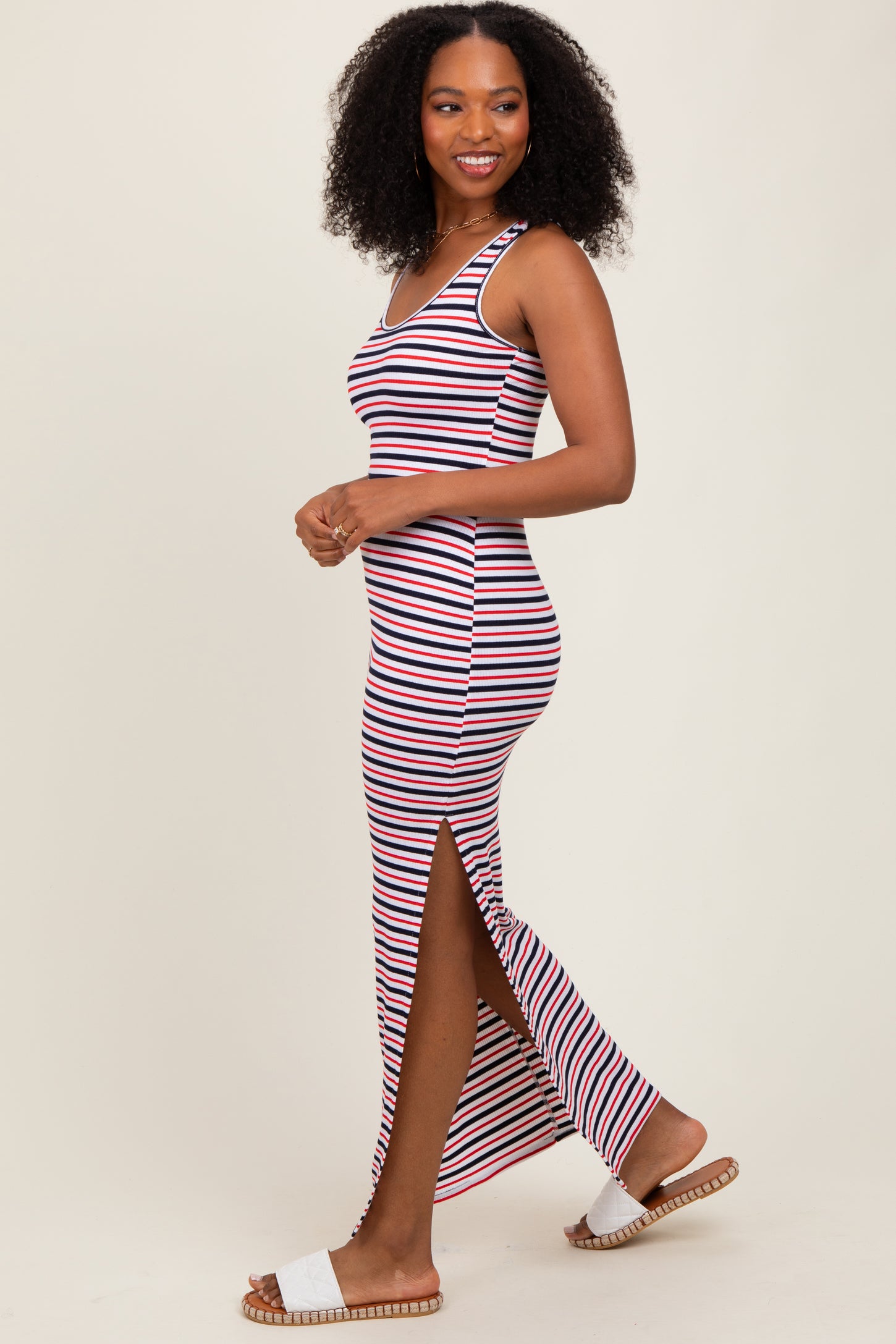 Multicolor Striped Side Slit Maxi Dress