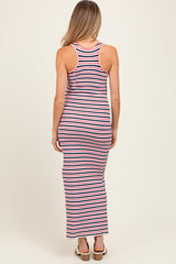 Multicolor Striped Side Slit Maternity Maxi Dress