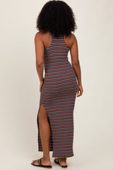 Yellow Multicolor Striped Side Slit Maxi Dress