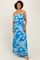Blue Floral Chiffon Flounce Strapless Maxi Dress