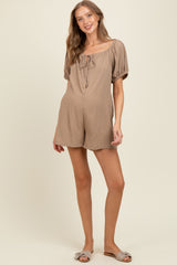 Mocha Button Up Front Tie Puff Sleeve Maternity Romper