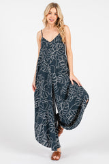 Charcoal Leaf Print Tulip Hem Maternity Jumpsuit
