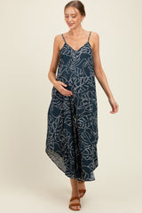 Charcoal Leaf Print Tulip Hem Maternity Jumpsuit