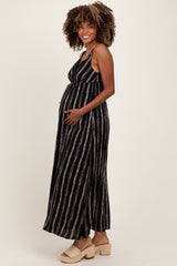 Black Striped Double Strap V-Neck Maternity Maxi Dress