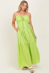 Lime Gathered Front Tie Maxi Dress