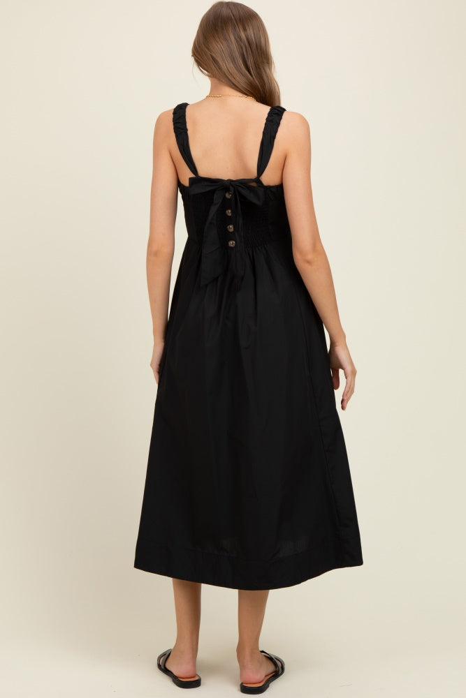 Black Back Bow Tie Detail Sleeveless Maternity Midi Dress