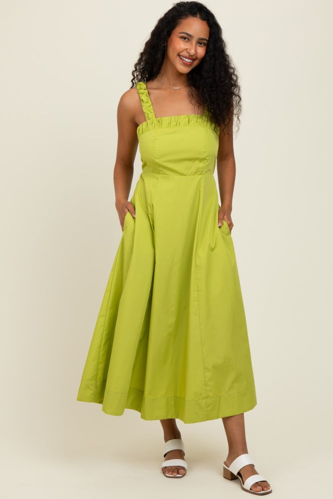 Lime Back Bow Tie Detail Sleeveless Midi Dress