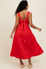Red Back Bow Tie Detail Sleeveless Midi Dress
