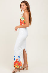 Ivory Floral Strapless Maxi Dress