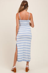 Light Blue Patterned Sleeveless Maternity Maxi Dress