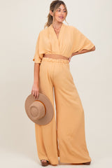 Peach Crop Blouse Wide Leg Pant Maternity Set