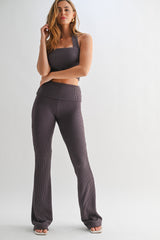 Purple Textured Rib Crop Tank Flare Leg Pant Maternity Set