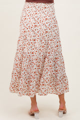 Ivory Floral Smocked Waist Maternity Maxi Skirt