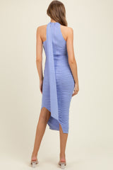 Periwinkle Mesh Draped Scarf Ruched Maternity Midi Dress