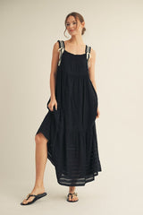 Black Bow Tie Accent Tiered Maxi Dress