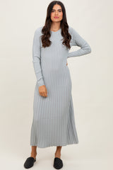 Grey Ribbed Long Sleeve Sweater Midi Dress