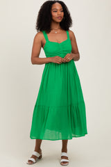 Green Cinched Bust Cutout Midi Dress