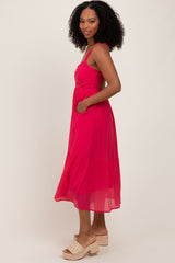 Fuchsia Cinched Bust Cutout Midi Dress