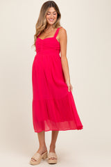 Fuchsia Cinched Bust Cutout Maternity Midi Dress