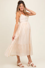 Cream Lace Detail Button Front Sleeveless Maternity Midi Dress