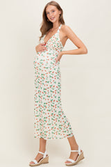 Ivory Strawberry Print Ruffle Detail Halter Maternity Maxi Dress