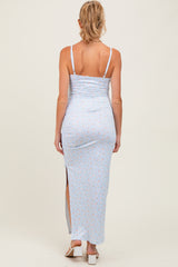 Light Blue Spring Floral Print Sleeveless Maternity Dress