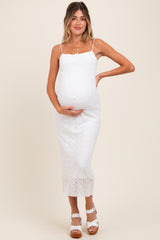 White Lace Fitted Sleeveless Maternity Midi Dress