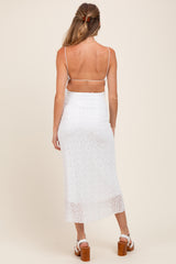 White Lace Fitted Sleeveless Maternity Midi Dress