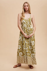 Olive Floral Crisscross Back Cutout Maternity Maxi Dress