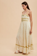 Yellow Floral Ribbon Detail Sleeveless Maxi Dress