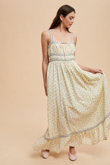 Blue Floral Ribbon Detail Sleeveless Maxi Dress