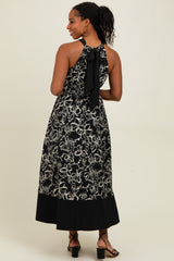 Black Floral Bow Tie Sleeveless Midi Dress