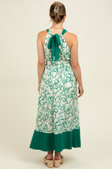 Green Floral Bow Tie Sleeveless Maternity Midi Dress