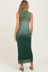 Forest Green Ombre Mesh Ruched Sleeveless Maternity Midi Dress