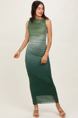 Forest Green Ombre Mesh Ruched Sleeveless Maternity Midi Dress