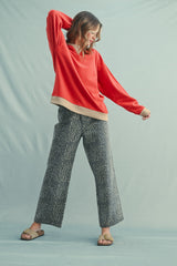Red Colorblock Pullover Top