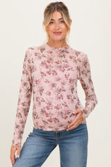 Cream Rose Floral Mesh Maternity Long Sleeve Top