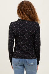 Black Floral Crinkled Texture High Neck Long Sleeve
