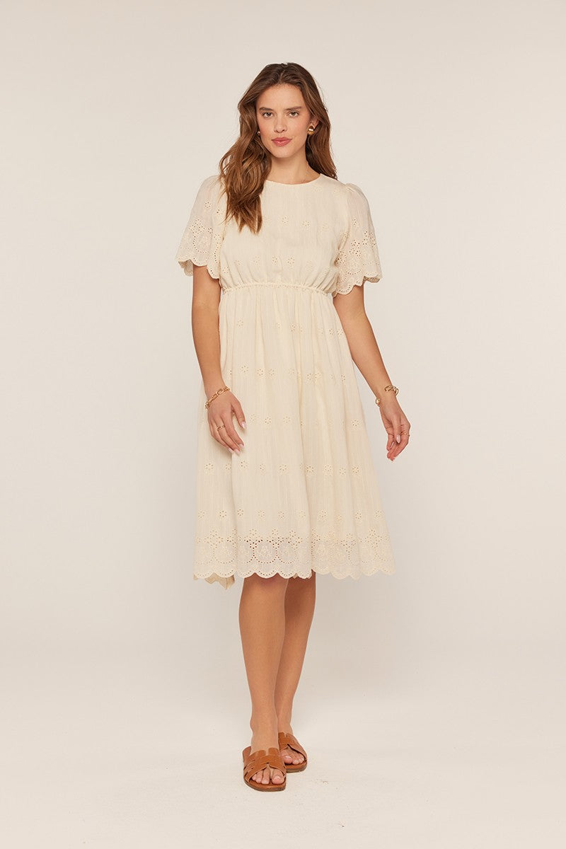 Cream Eyelet Lace Scallop Hem Maternity Midi Dress