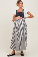 Charcoal Striped Colorblock Denim Contrast Maternity Maxi Dress