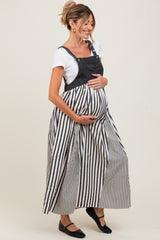 Charcoal Striped Colorblock Denim Contrast Maternity Maxi Dress