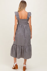 Black Gingham Ruffle Strap Maternity Midi Dress