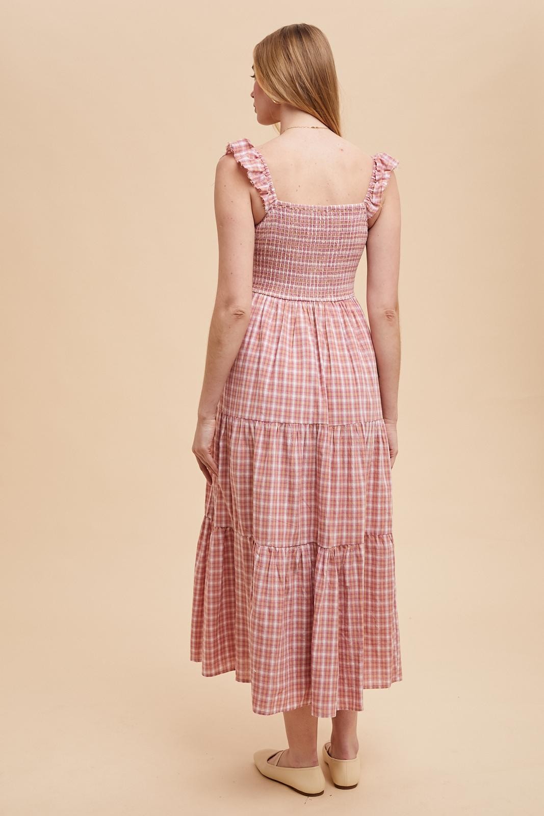 Mauve Cotton Plaid Maxi Dress