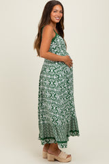 Green Sleeveless Border Print Maternity Maxi Dress