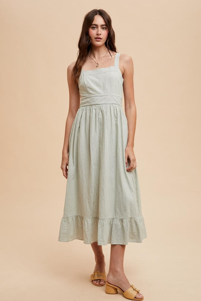 Mint Green Striped Cotton Sleeveless Dress