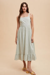 Mint Green Striped Cotton Sleeveless Dress